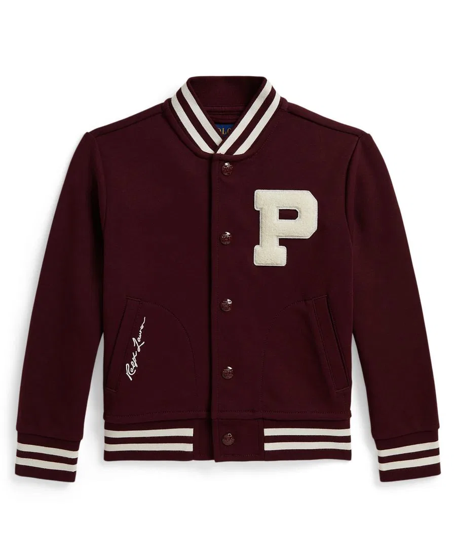 Детская куртка-бомбер с принтом, модель Double-Knit Letter Jacket Polo Ralph Lauren, Rich Ruby