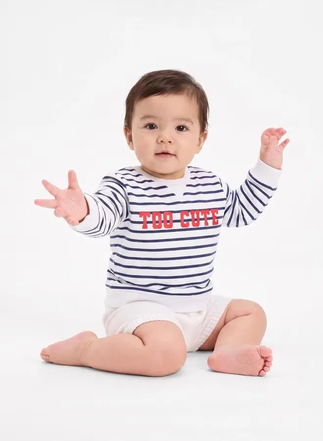 Свитшот с полосатым принтом хлопковый Baby girl Styli, белый — фото 2