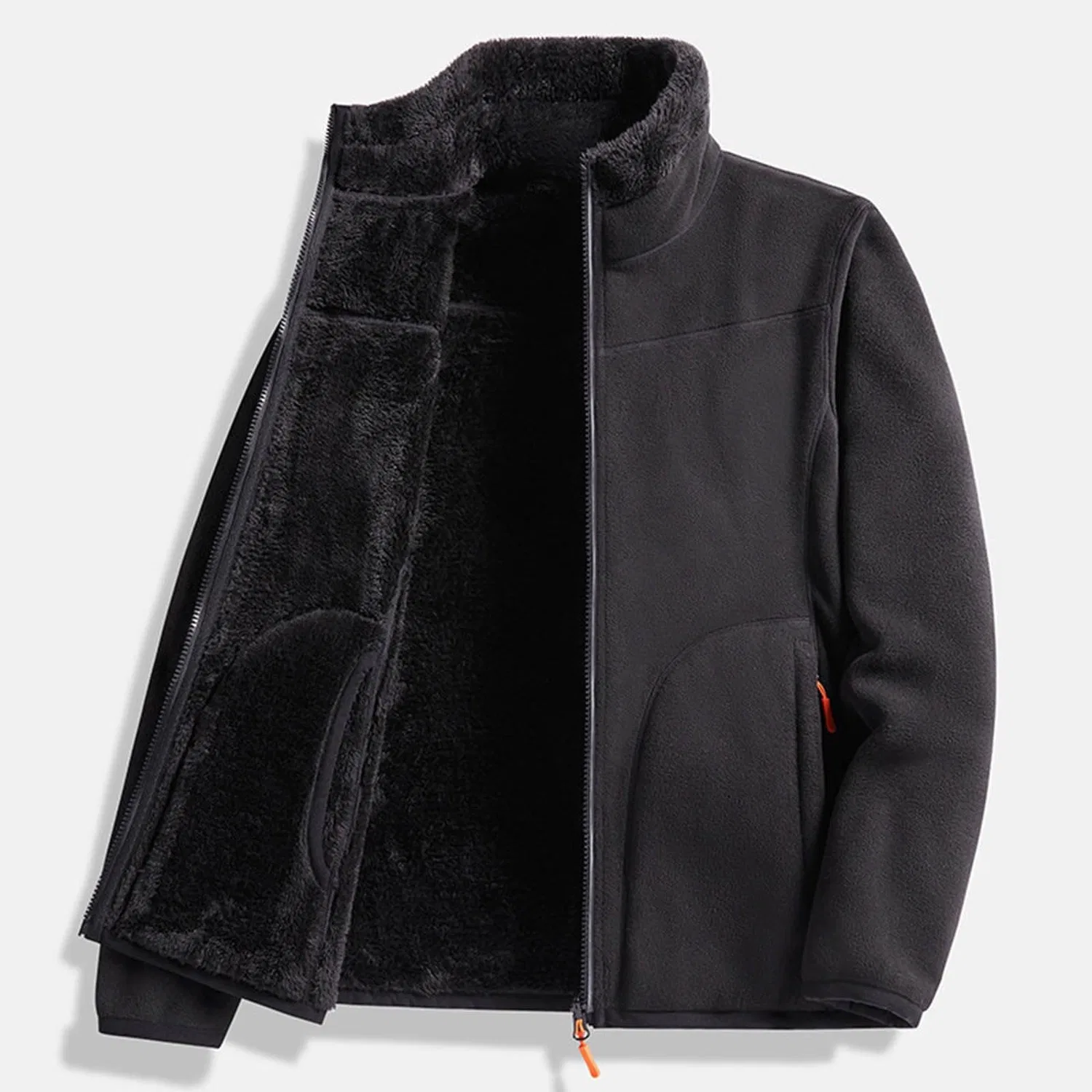 Женское утепленное пальто на флисе с принтом, модель Sherpa Lined Coats Women Fleece Teddy Winter Warm Full Zipper Solid Color Jackets Fluffy Fluffy Casual Comfortable Soft Furry Jackets With Pockets, Nero — фото 3