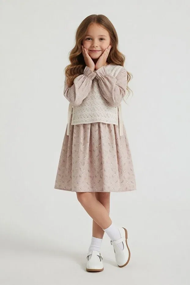 Детское платье-свитер для девочек с длинным рукавом Cansın Mini, Beige — фото 4