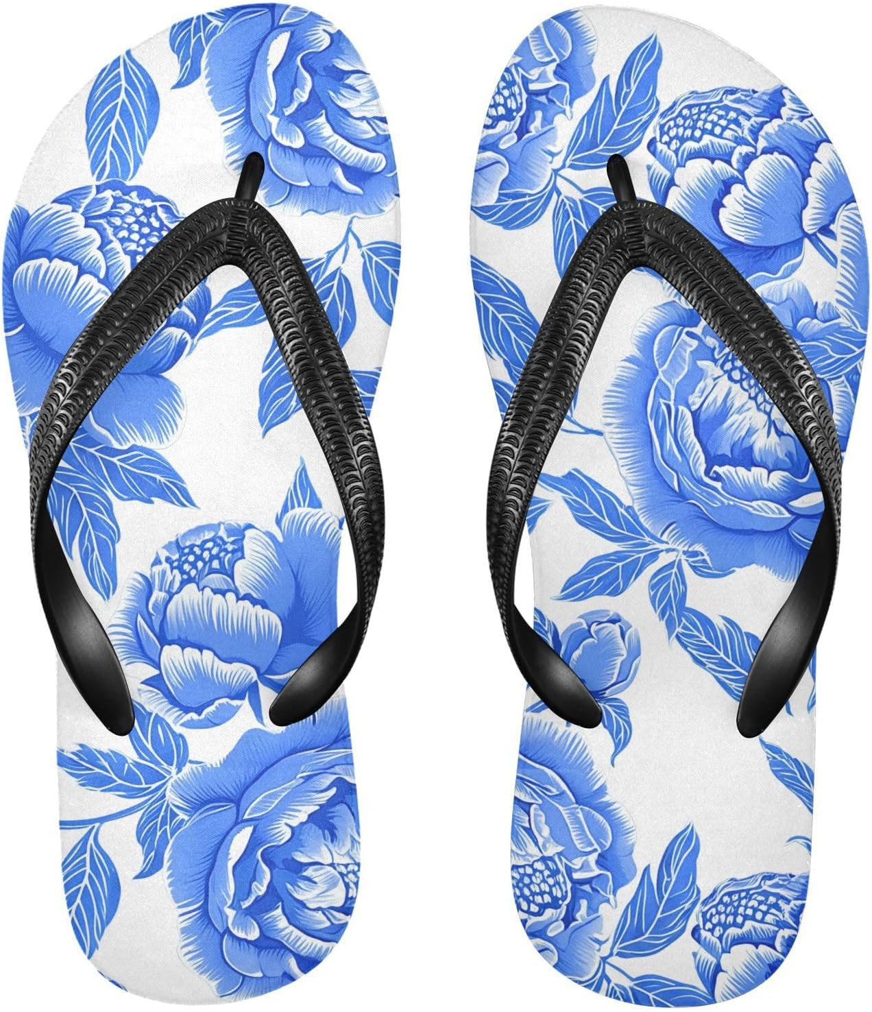 

Мужские летние шлепанцы с листьями голубых пионов, пляжные резиновые шлепанцы с противоскользящей подошвой для душа и прогулки Sinestour