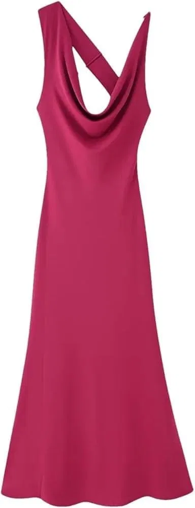Женское платье с открытой спиной, модель Backless Irregular Sling, розовый