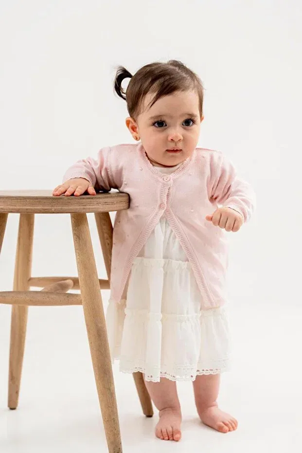 Детский кардиган для девочек хлопковый Pompom Cardigan Minora, Powder