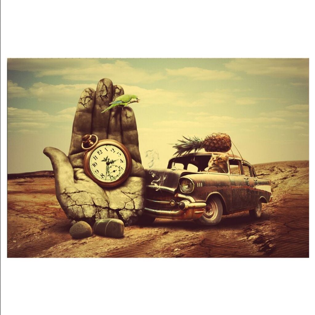 

TPFLiving art print LW-502 (БЕЗ РАМКИ) постер - холст - настенная картина - жикле с высоким разрешением, прочный и качественный - Сальвадор Дали - ручные часы, автомобильный ананас - - размер: 80x120см