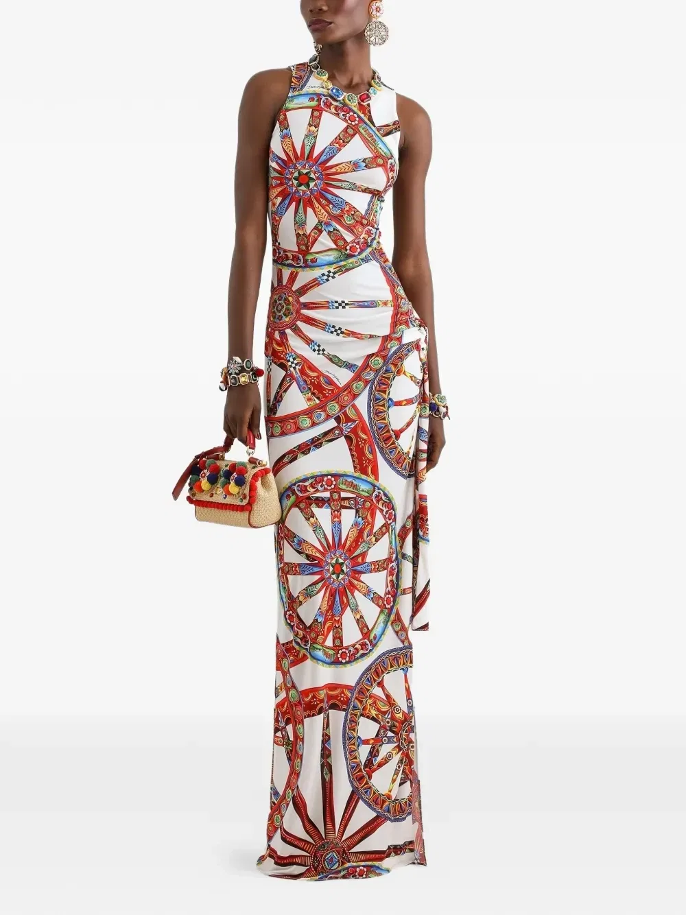 Длинное платье из джерси с принтом Carretto Dolce & Gabbana, белый — фото 2