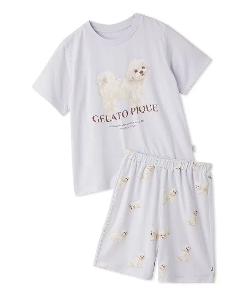 Детский комплект из футболки и шорт с принтом Dog Walk, gelato pique, Cream — фото 4