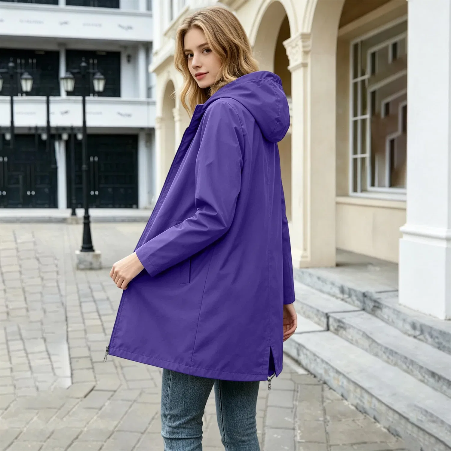 Женская ветровка с капюшоном из софтшелла, модель Giacca impermeabile da donna leggera con cappuccio giacca a vento leggera antivento giacche antipioggia full zip traspirante impermeabile attivo outdoor cappotti protezione solare escursionismo,... — фото 2