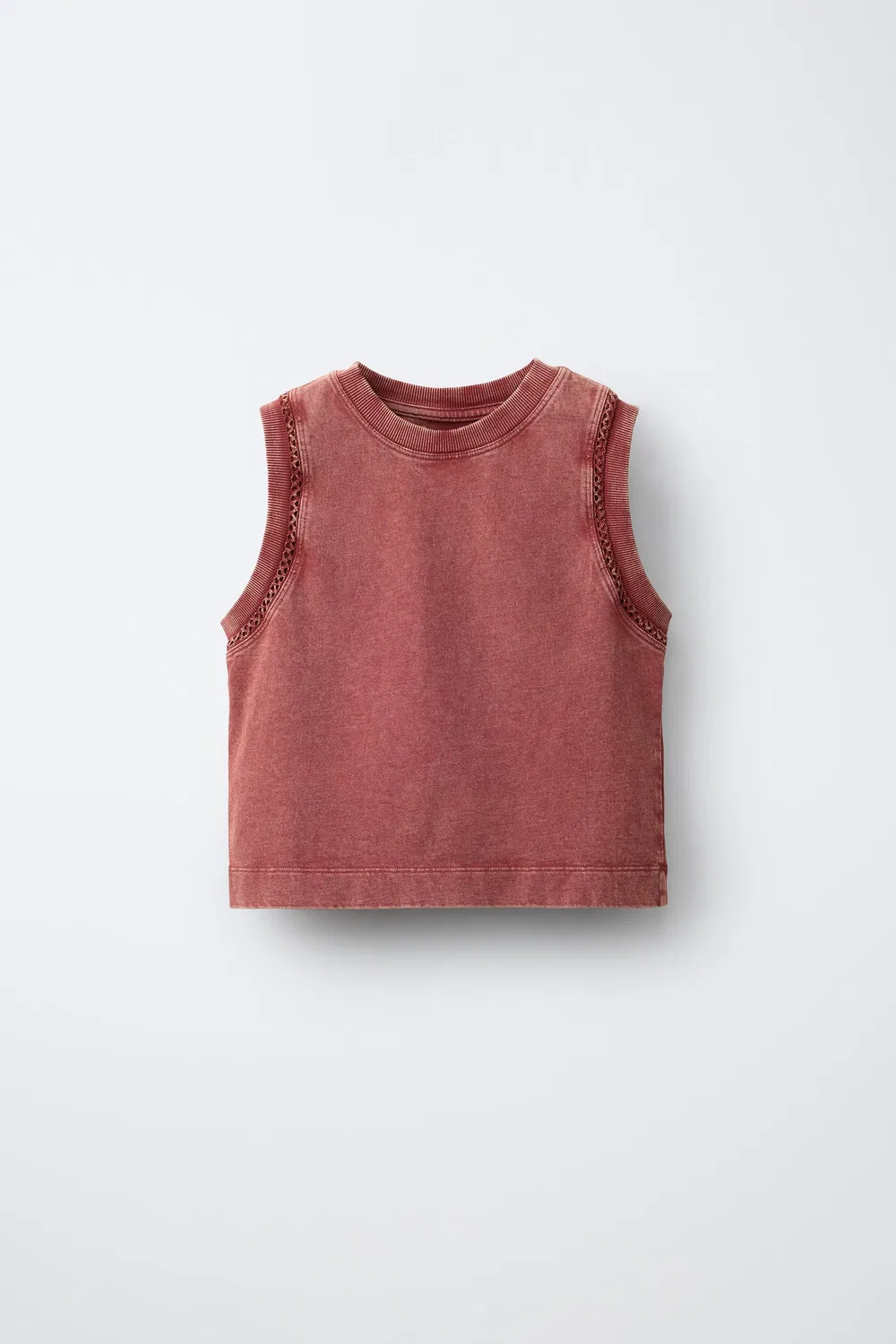 Футболка из плотного трикотажа с вышивкой ZARA, Terracotta