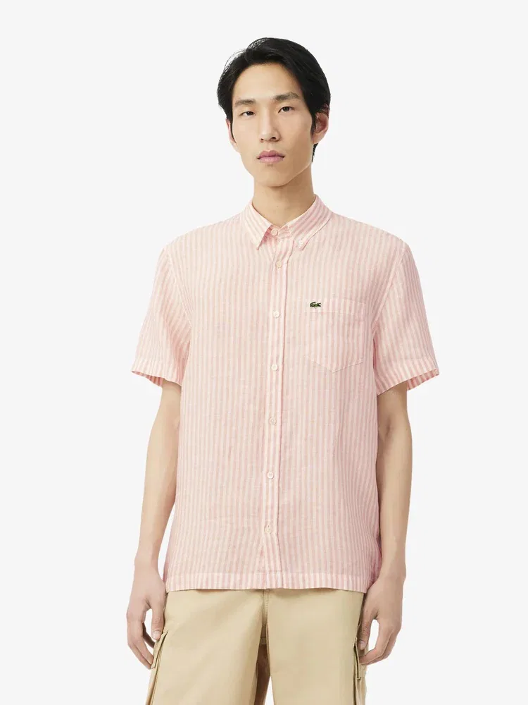 Рубашка с коротким рукавом, льняная полоска, CH8061-56G TIM LACOSTE, Light Pink