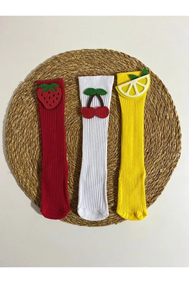 Детские носки для девочек с принтом 3 pack fruit figured baby and kids knee socks Bilmel, Multicolored