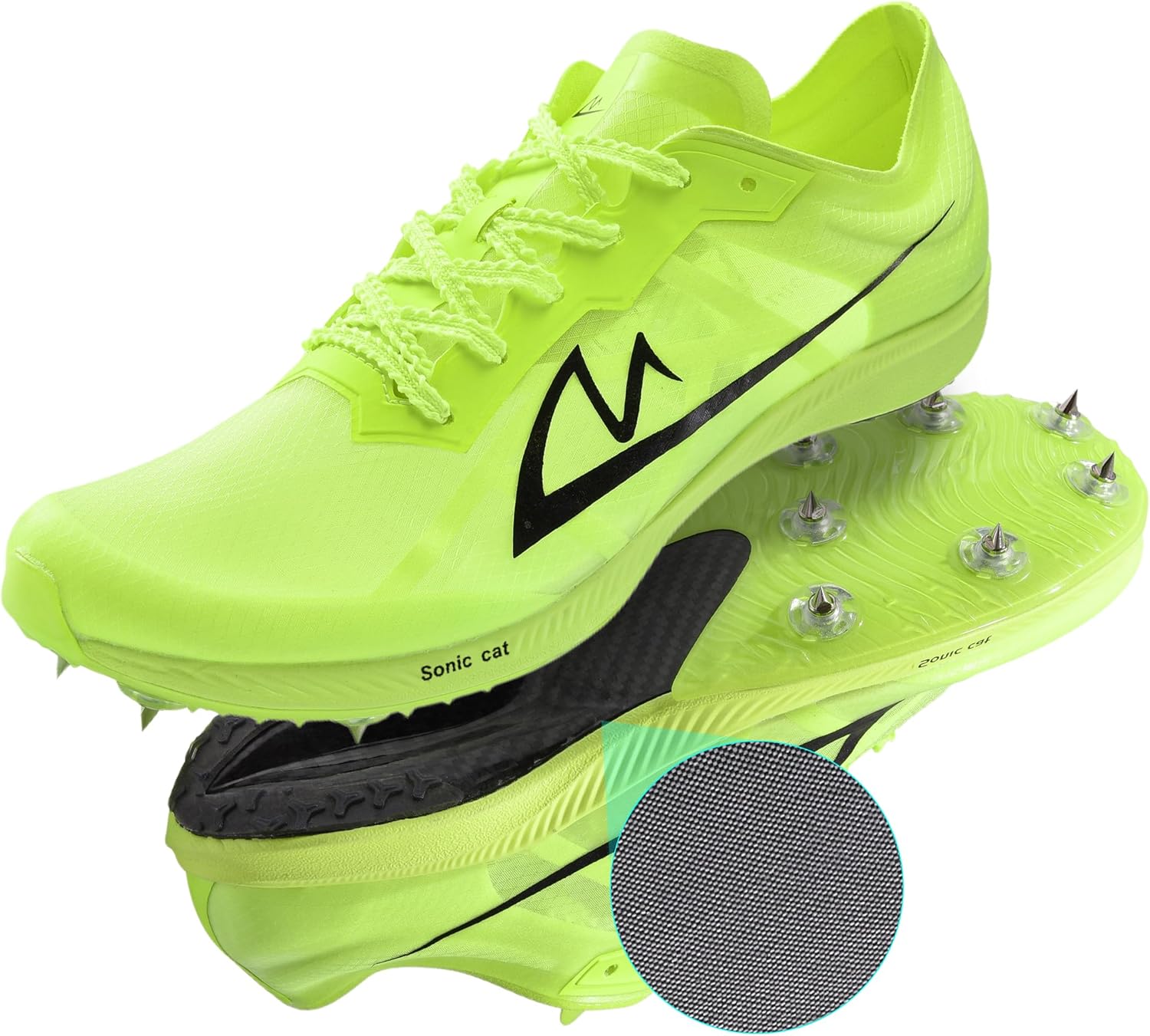 

Беговые шиповки Sonic Cat для мужчин, женщин и детей, мальчиков и девочек, кроссовки для треков и прыжков, профессиональные беговые с полной углеродной подошвой, зеленый