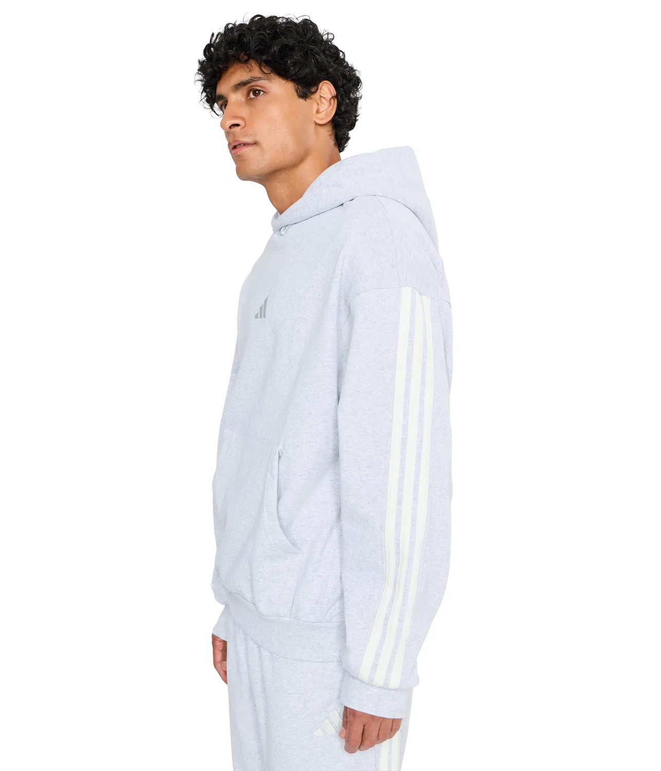 Худи Kit 3-Stripes Adidas, Light Grey Heather/Off-White — фото 3
