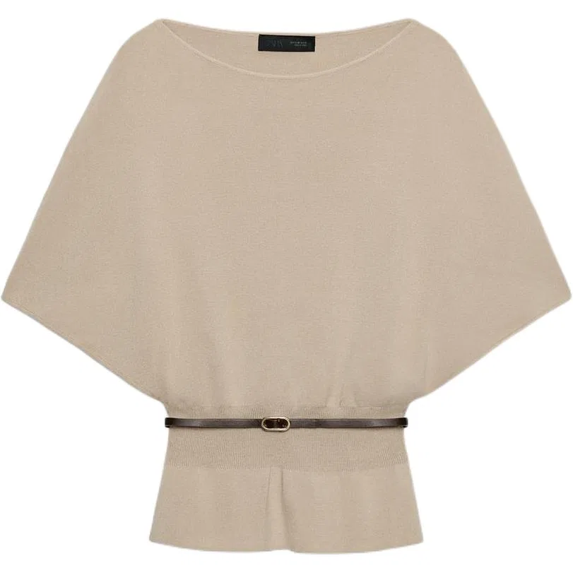 Женский джемпер с лодочкой, песочный, ZARA, Sand