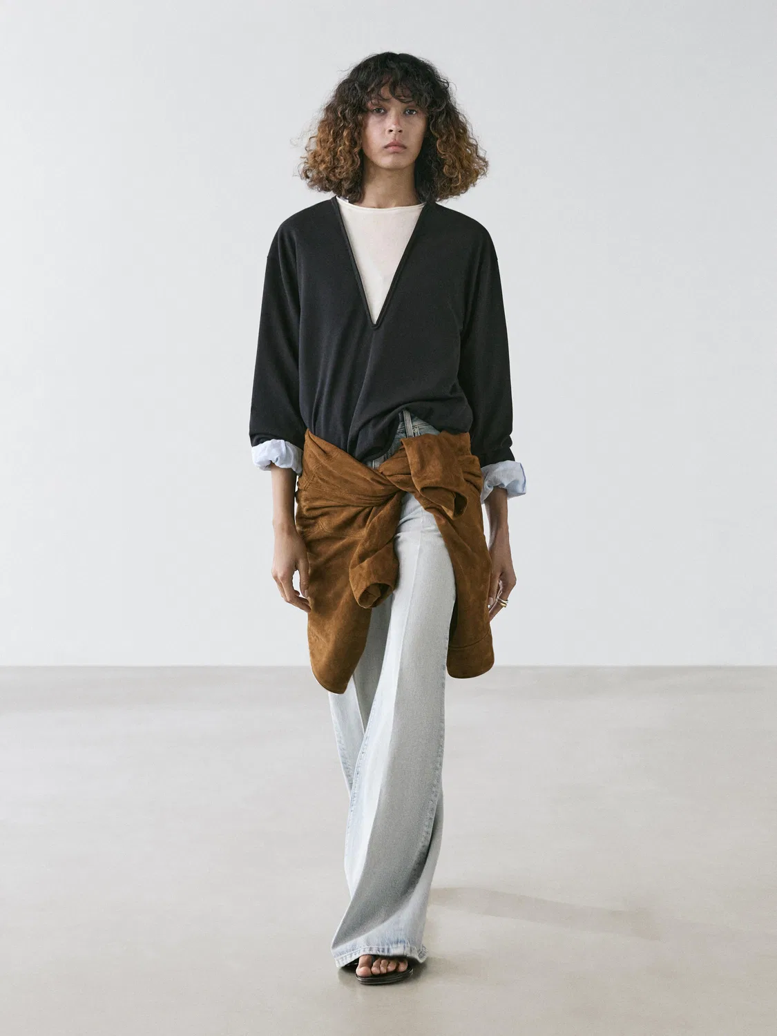 Свитер Massimo Dutti Cotton Blend Knit With Contrast Fabric,  темно-синий — фото 3
