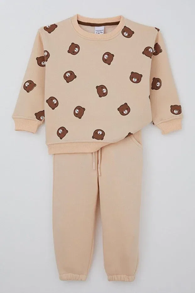Детский спортивный костюм для девочек с принтом Cute Bears Patterned Valorya, Nude Color — фото 4