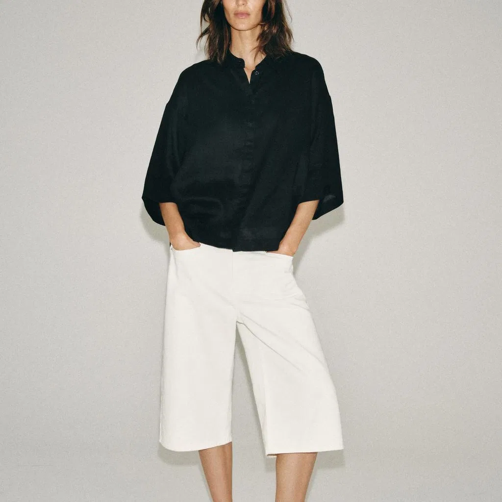 ZARA Женская рубашка с лацканами ZW Shirts Black — фото 4