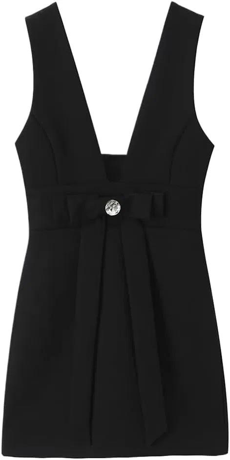 Женское мини-платье с бантом A-line, Black