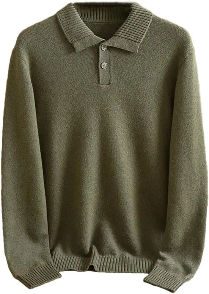 

Мужской зимний кашемировый свитер с воротником на пуговицах