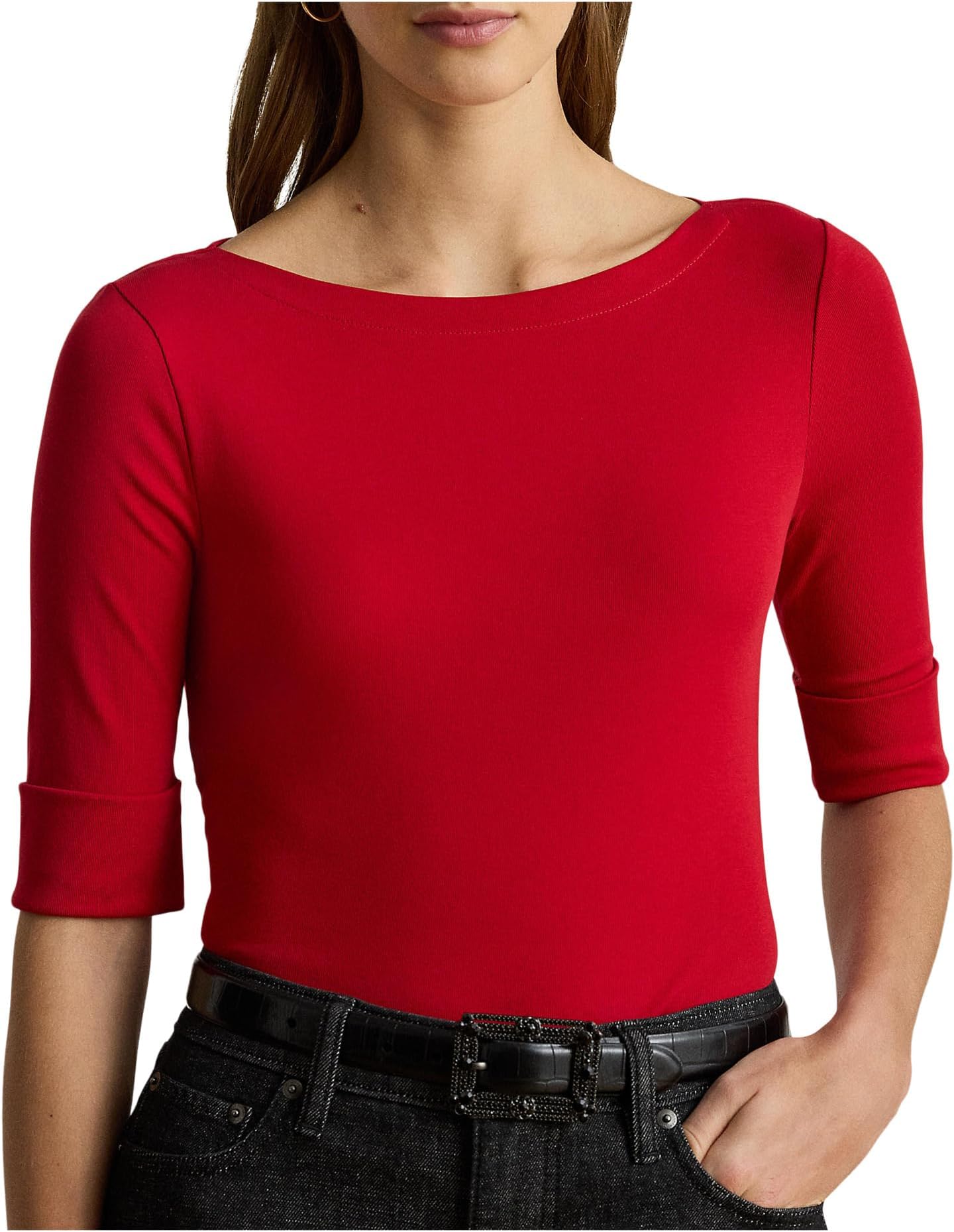 

Женская футболка из эластичного хлопка с вырезом-лодочкой Lauren Ralph Lauren, Ralph Red