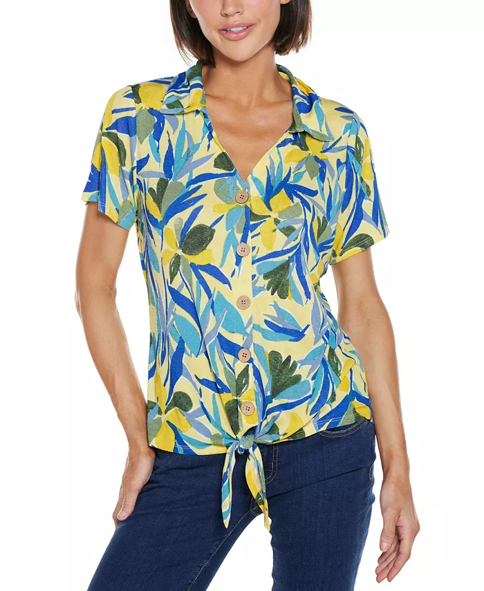 

Женский трикотажный топ с тропическим принтом и завязкой спереди Belldini, мультиколор