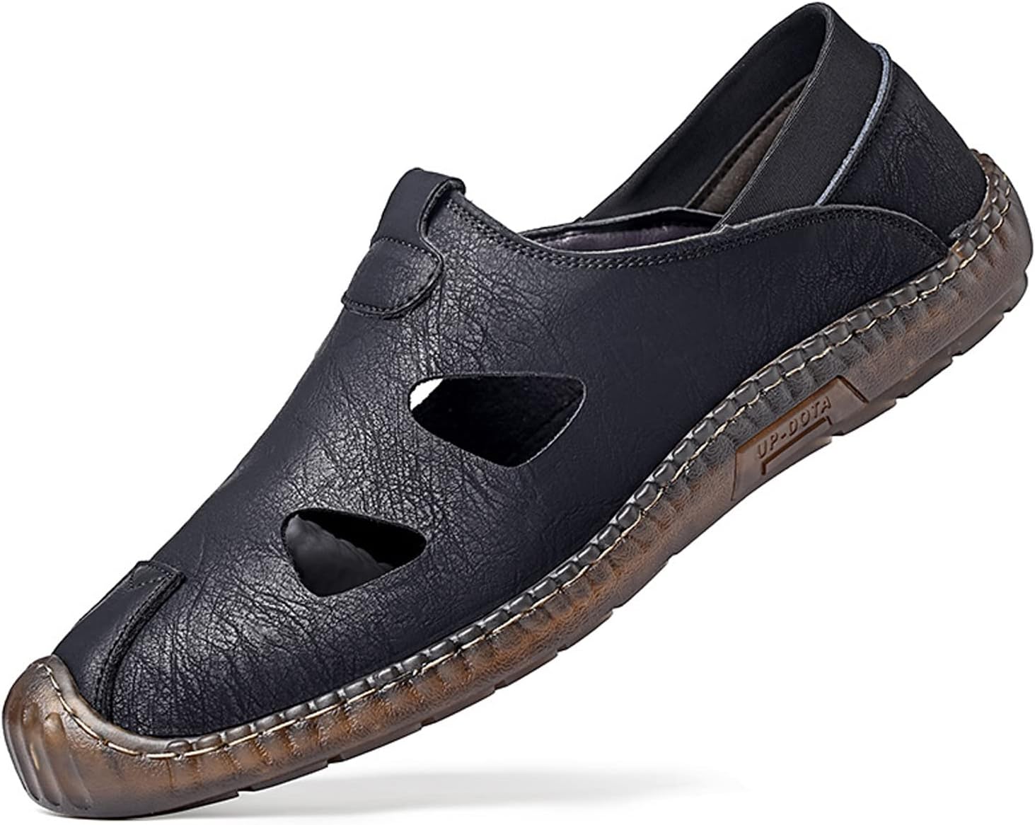 

Мужские сандалии Cubicbee с закрытым носком, ручная работа, шитье, рыбацкие, удобные, дышащие, без застежки, для улицы, модные, пляжные, для походов и спорта, черный