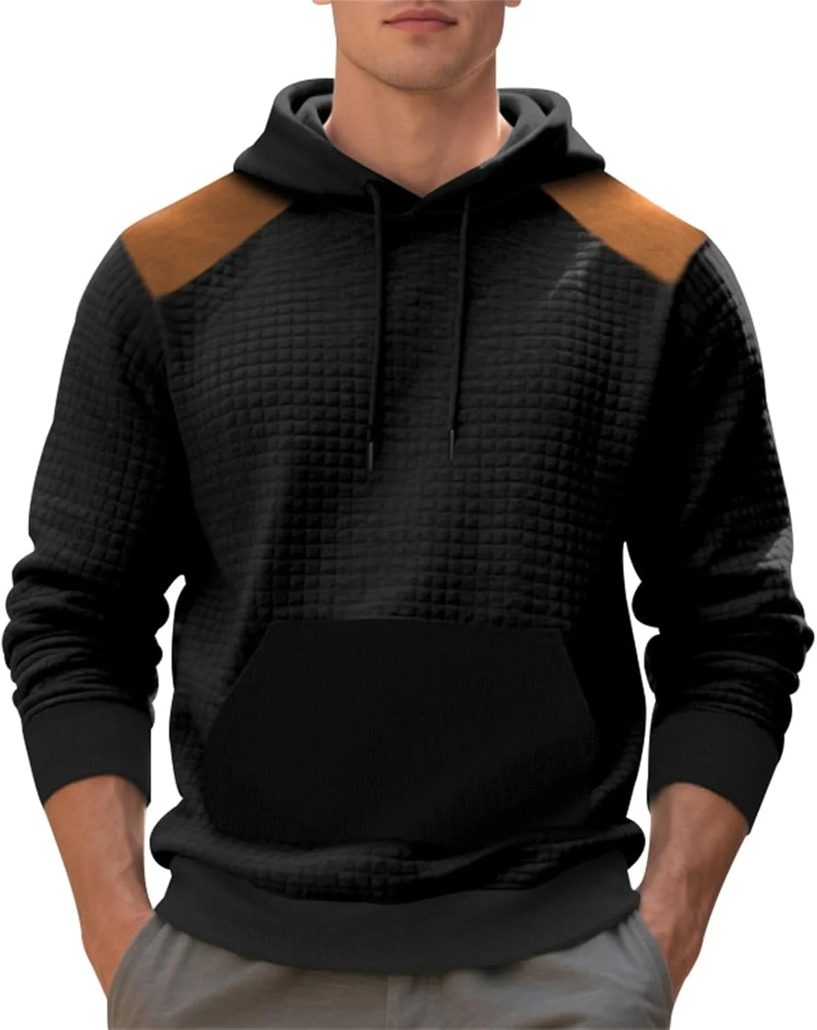 

Мужской худи с жаккардовым пэчворком и заплатками на локтях