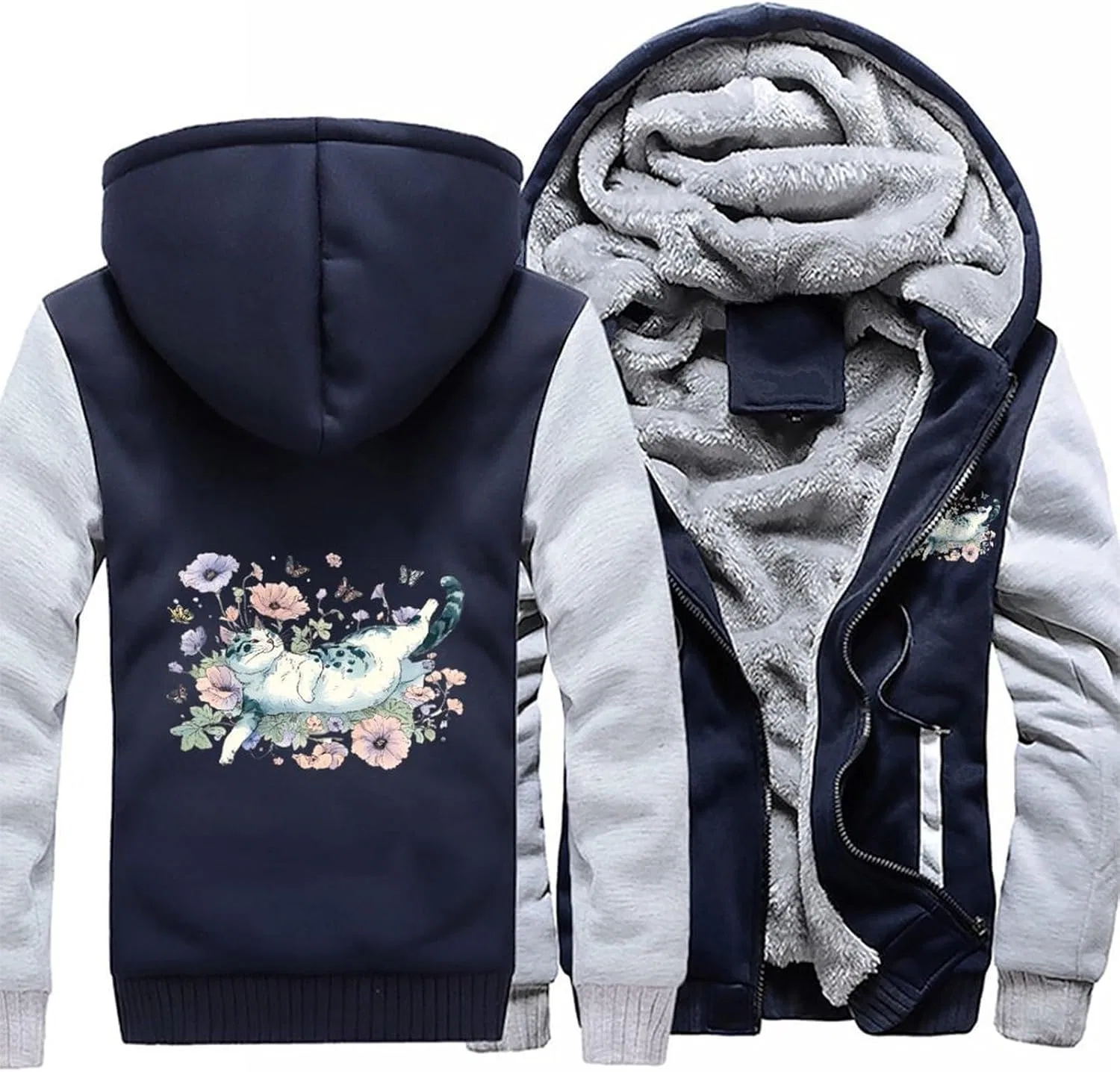 Толстовка на молнии с капюшоном Wildflowers Lazy Cat, Light Gray — фото 3