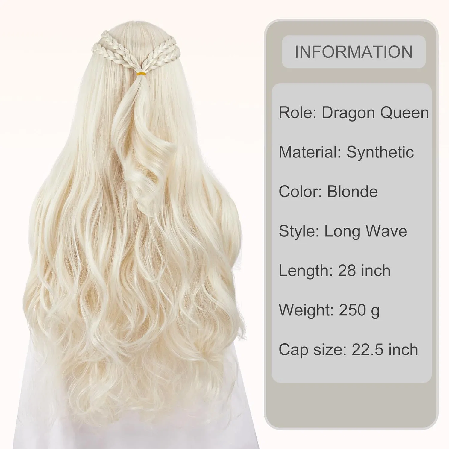 Парик для косплея PORSMEER Dragon Queen длинный волнистый с косами, светло-русый Porsmeer, Light Blonde — фото 2