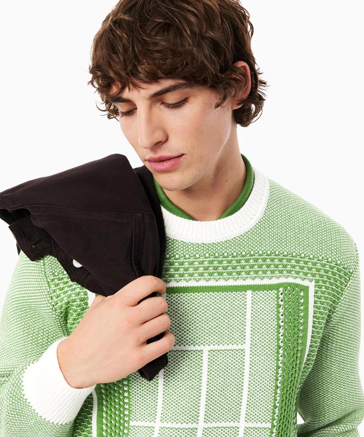 Свитер Lacoste Теннисный корт, Жаккардовый узор, Зеленый — фото 3