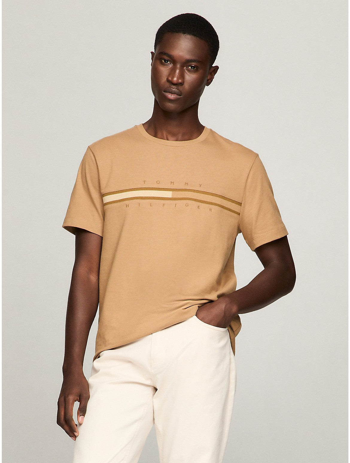 

Мужская футболка Tommy Hilfiger с логотипом в тональный флаг, цвет pinecone tan