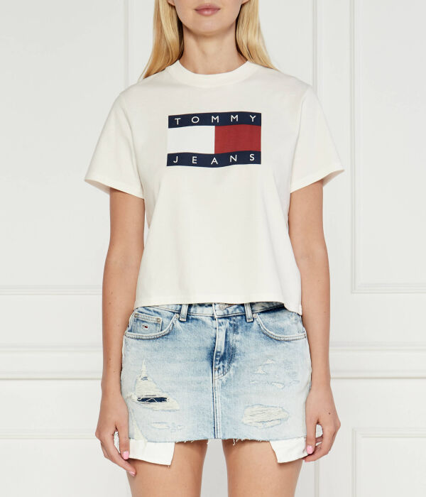 

Футболка женская Tommy Jeans короткая с принтом, экрю