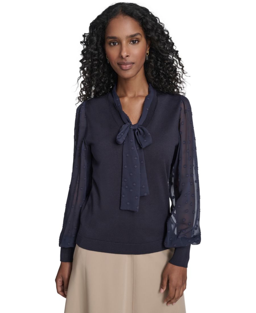 

Женский свитер с длинными рукавами, выполненный в смешанной технике с цветочным орнаментом Tommy Hilfiger, Midnight