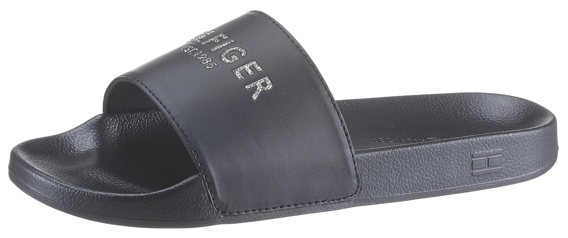

Туфли для купания Tommy Hilfiger "GLITTER POOL SLIDE", летние туфли, тапочки, обувь для купания, шлепанцы для бассейна со сверкающим логотипом, синий