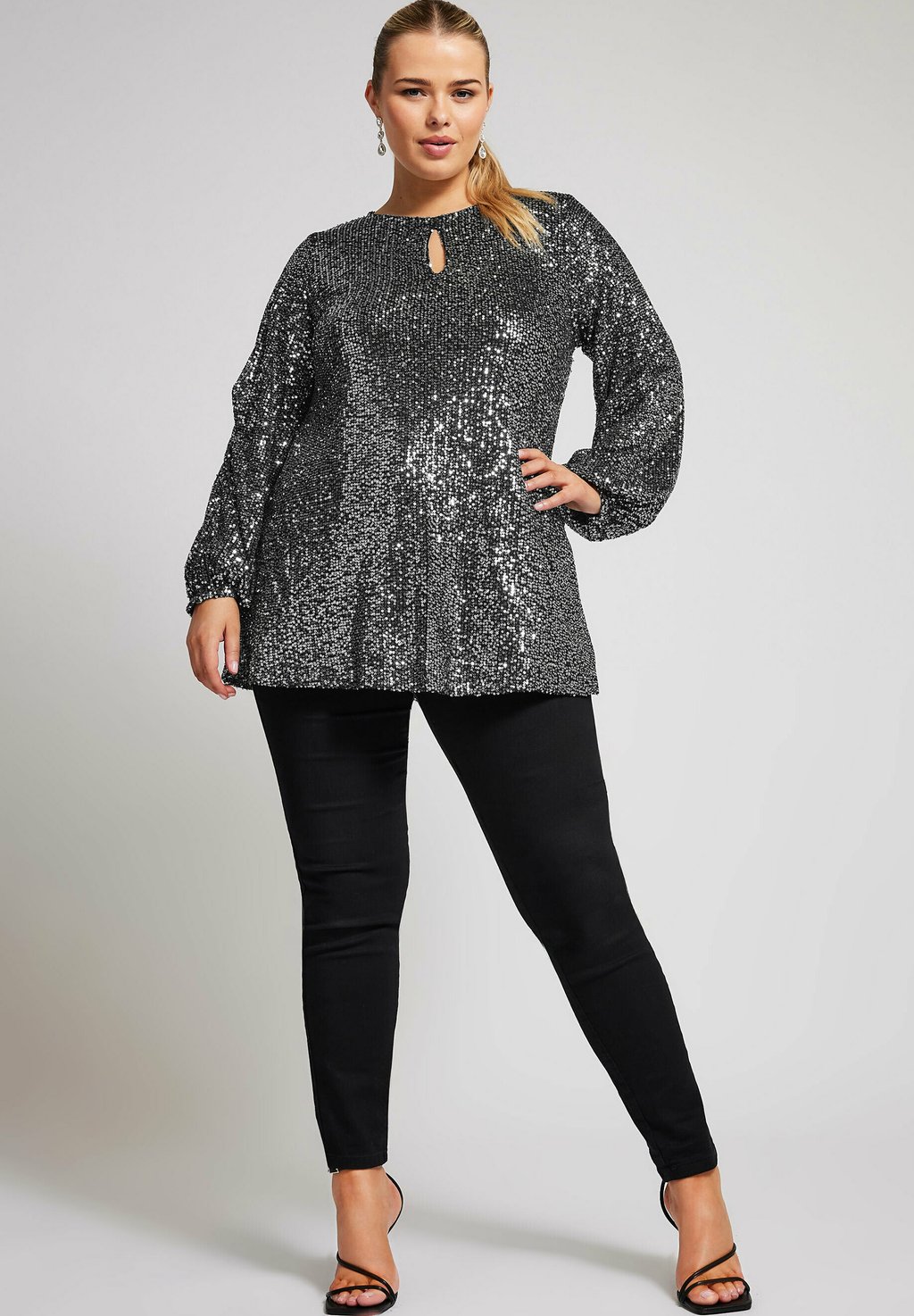 

Блуза SEQUIN KEYHOLE Yours Clothing, темно-серый