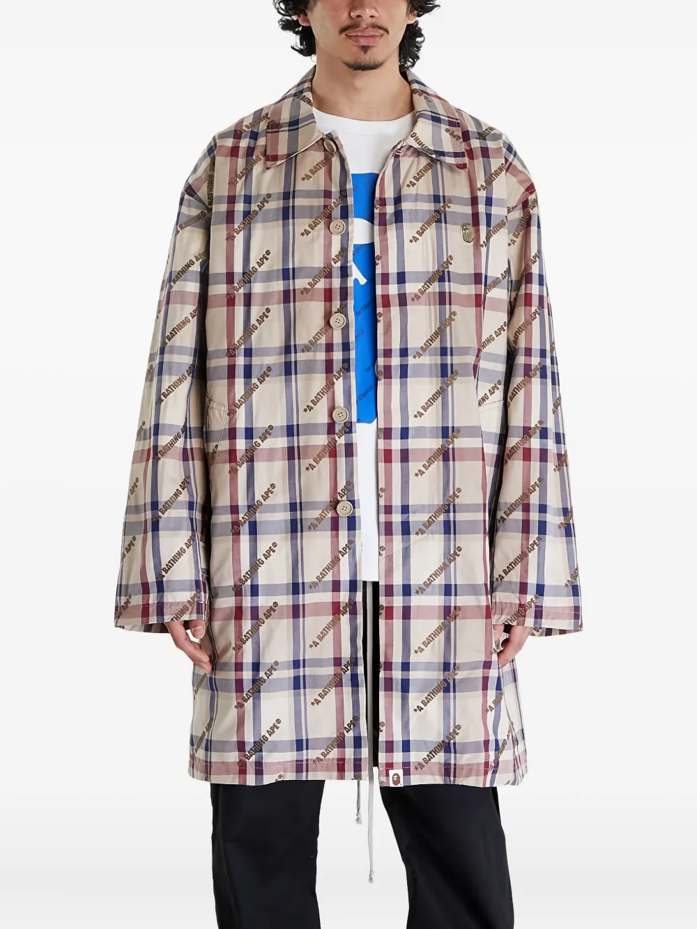 

Пальто в клетку с логотипом A BATHING APE, нейтральный