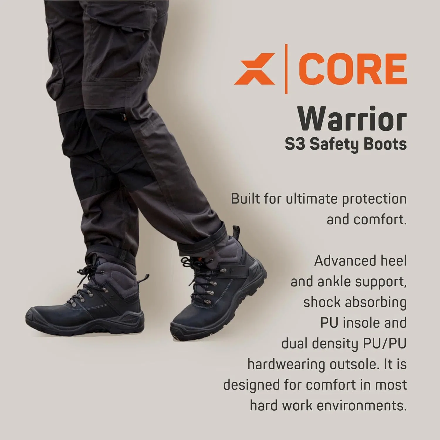 Защитные ботинки Xpert Warrior S3 на шнуровке со стальным защитным носком, удобные, водостойкие, для мужчин. Подошва класса S3 обеспечивает безопасность и поддержку лодыжки, Black — фото 2