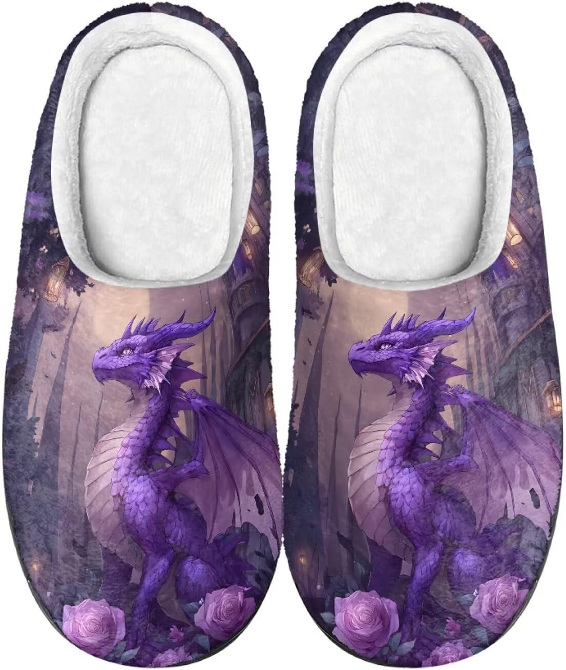 

Тапочки Xpyiqun для женщин и мужчин, домашние слипоны, пушистые теплые зимние тапочки, размер 4-12, Dragon Rose