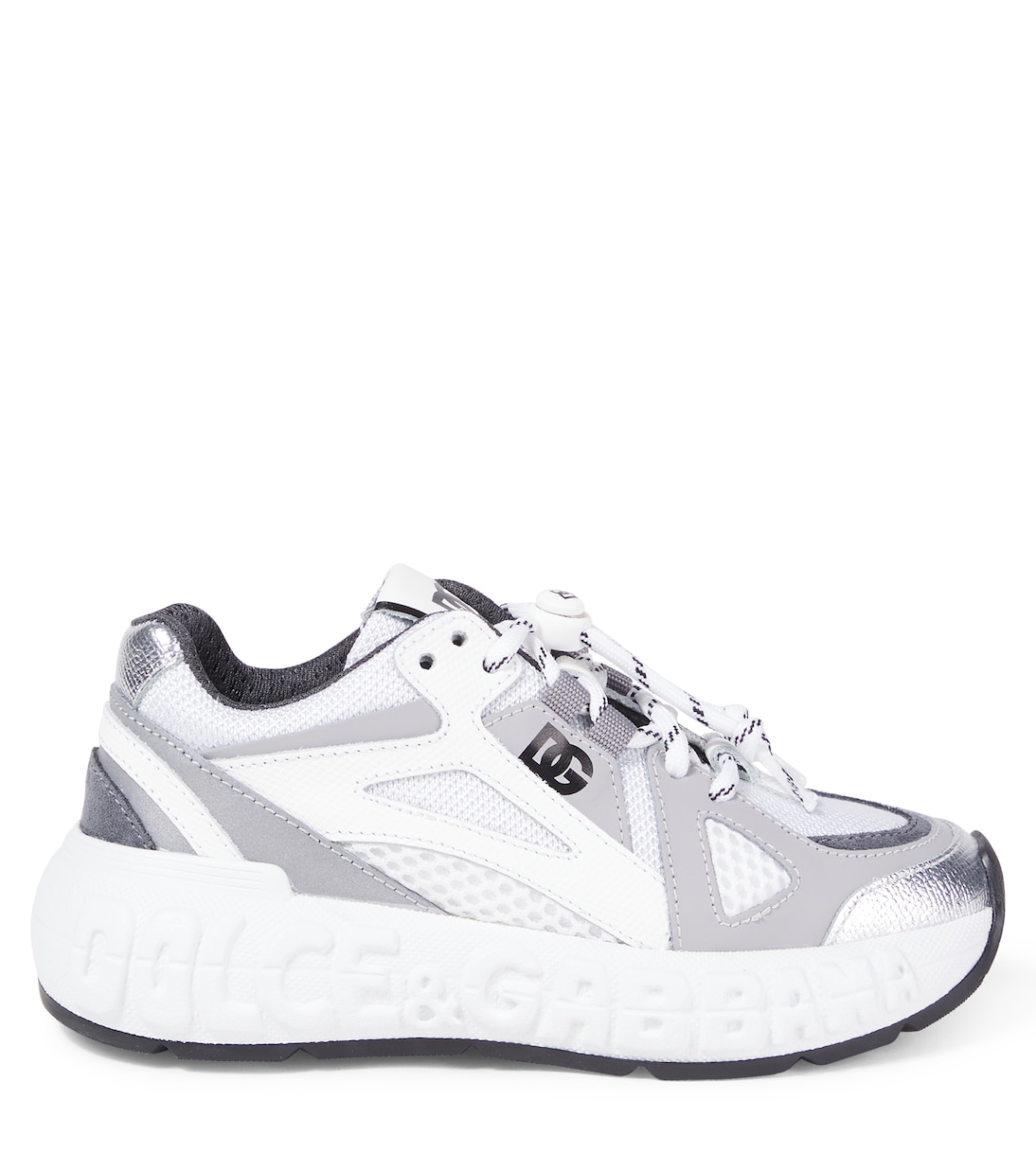 Кроссовки с кожаными вставками и тиснёным логотипом Dolce&Gabbana Kids, Grey/White — фото 3