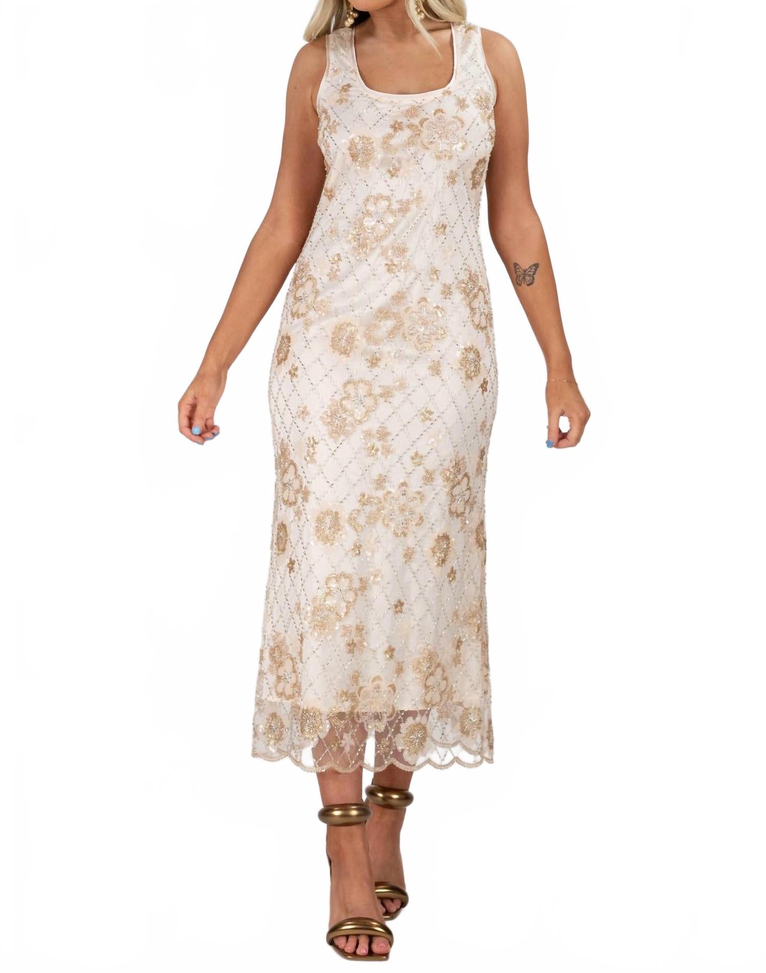 

Платье Marilyn с бисером миди кремового цвета MABLE