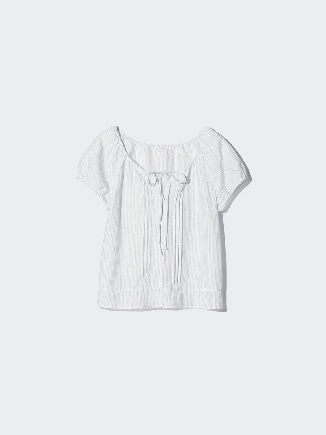 Блузка с коротким рукавом из смеси льна Uniqlo, молочный — фото 4