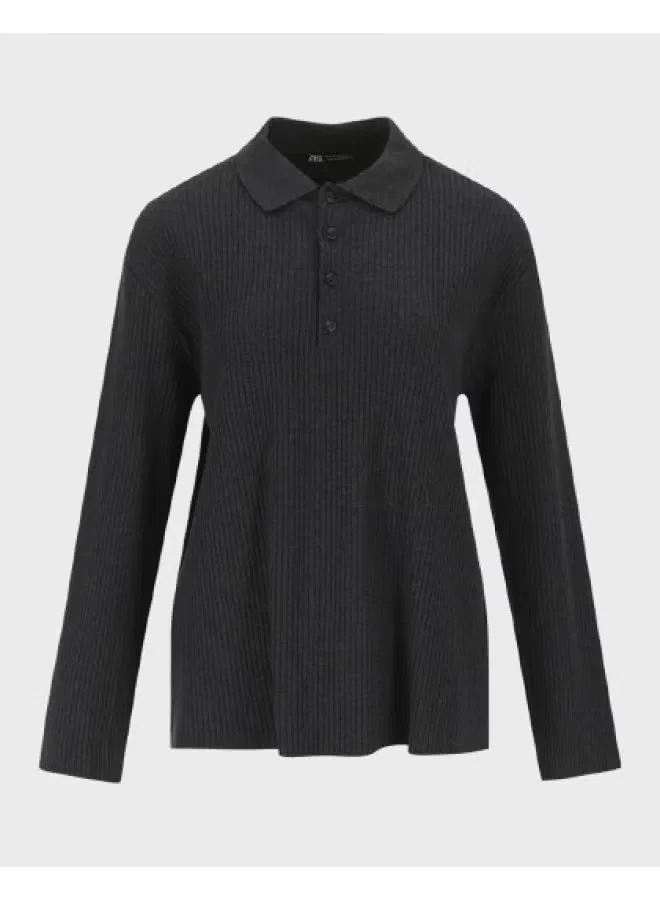 Вязаная рубашка поло Zara, серая