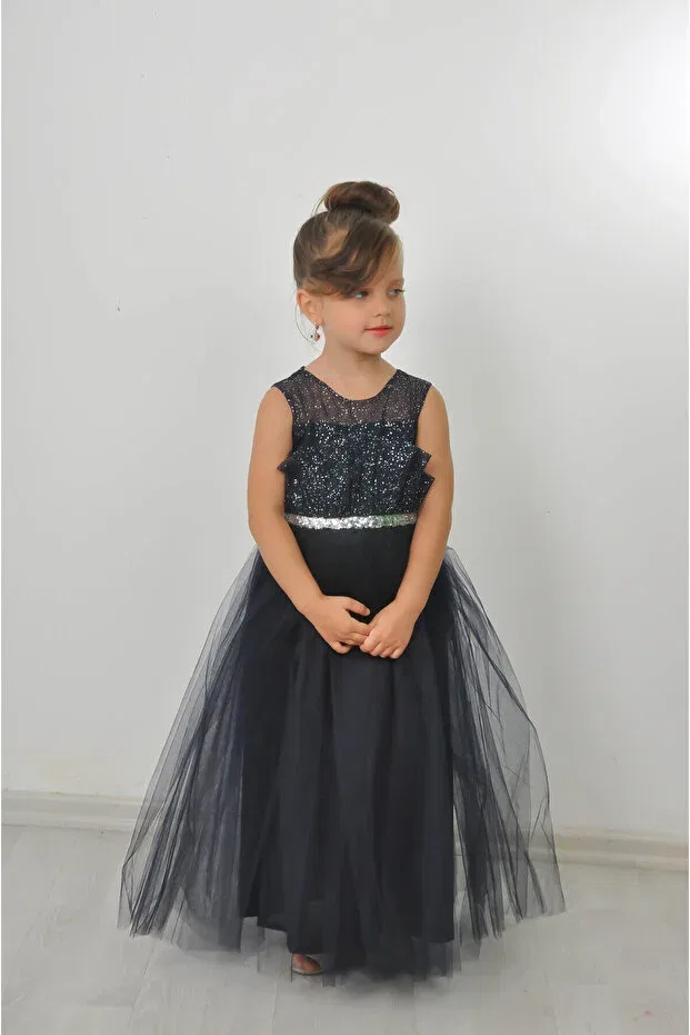 Детское платье для девочек с длинным рукавом Modest Filizdens Kids, Navy Blue