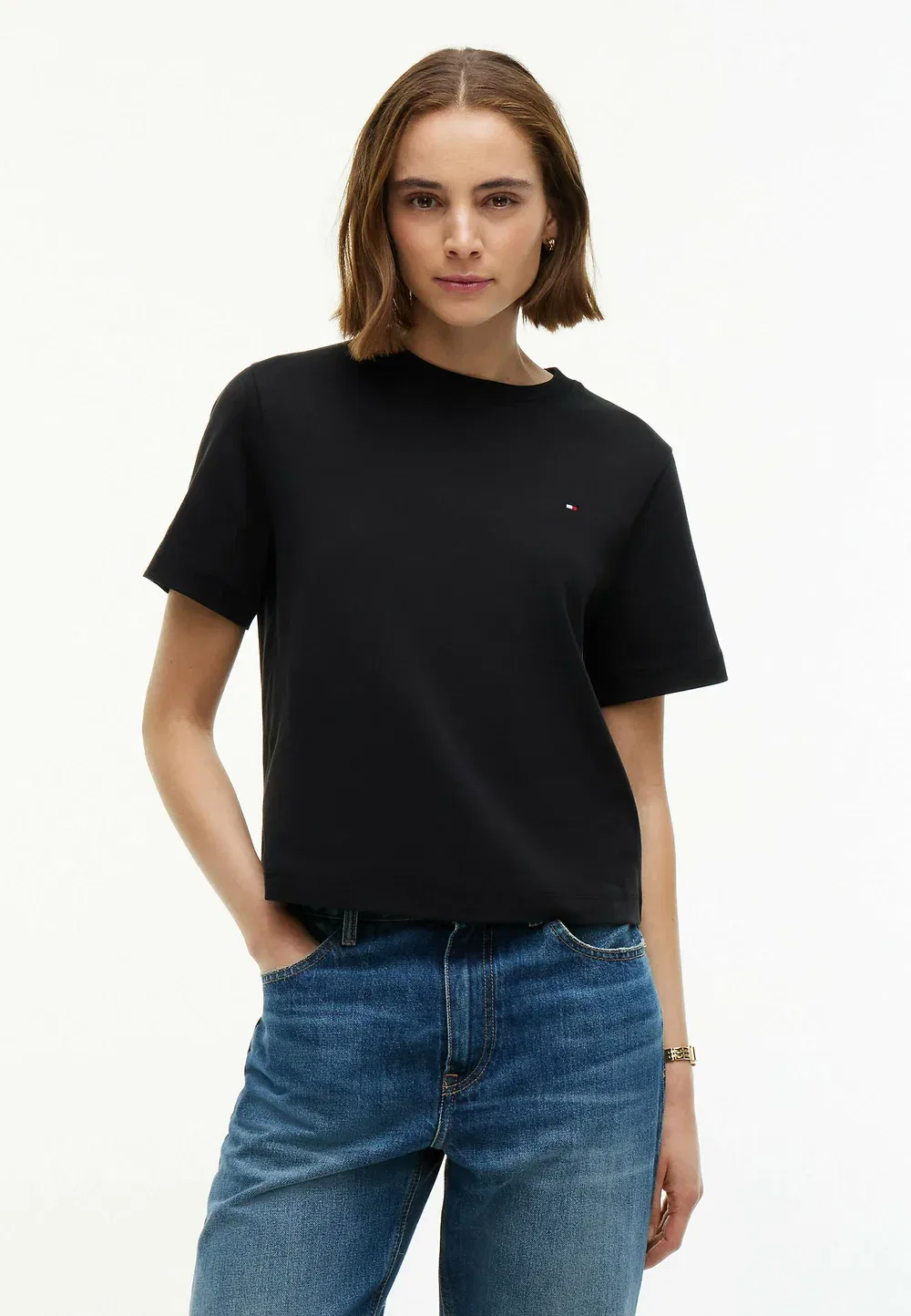Футболка свободного кроя из трикотажа - базовая футболка Tommy Hilfiger, Black