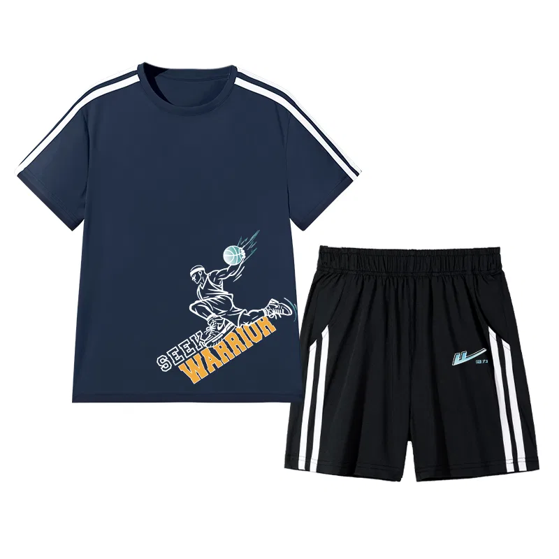 Детский комплект спортивной одежды с принтом Navy Blue/H Shooting Motion Lower Left-Black/H Returnable Clear Blue K WARRIOR