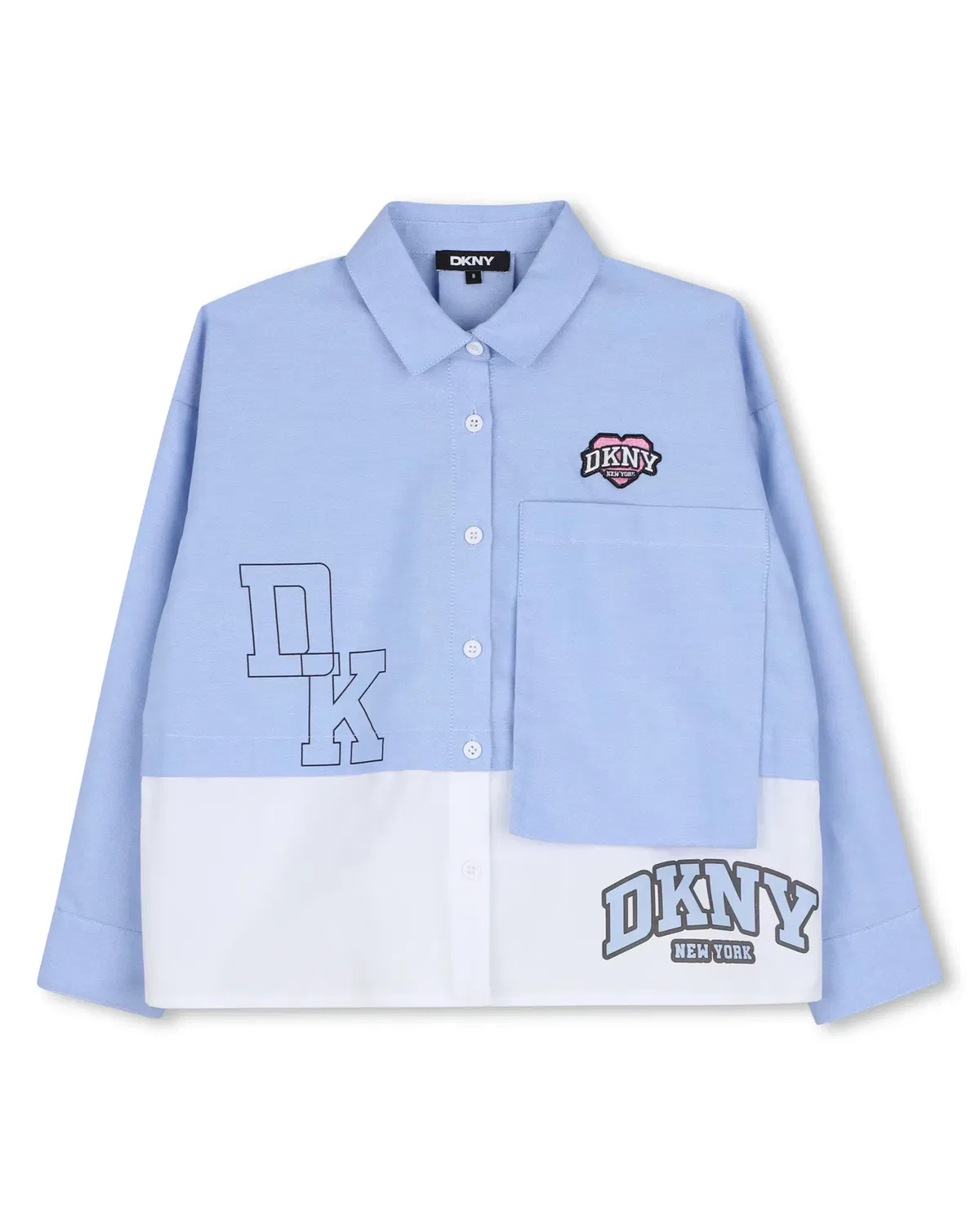 Детская рубашка с длинным рукавом с принтом DKNY, Azul Claro