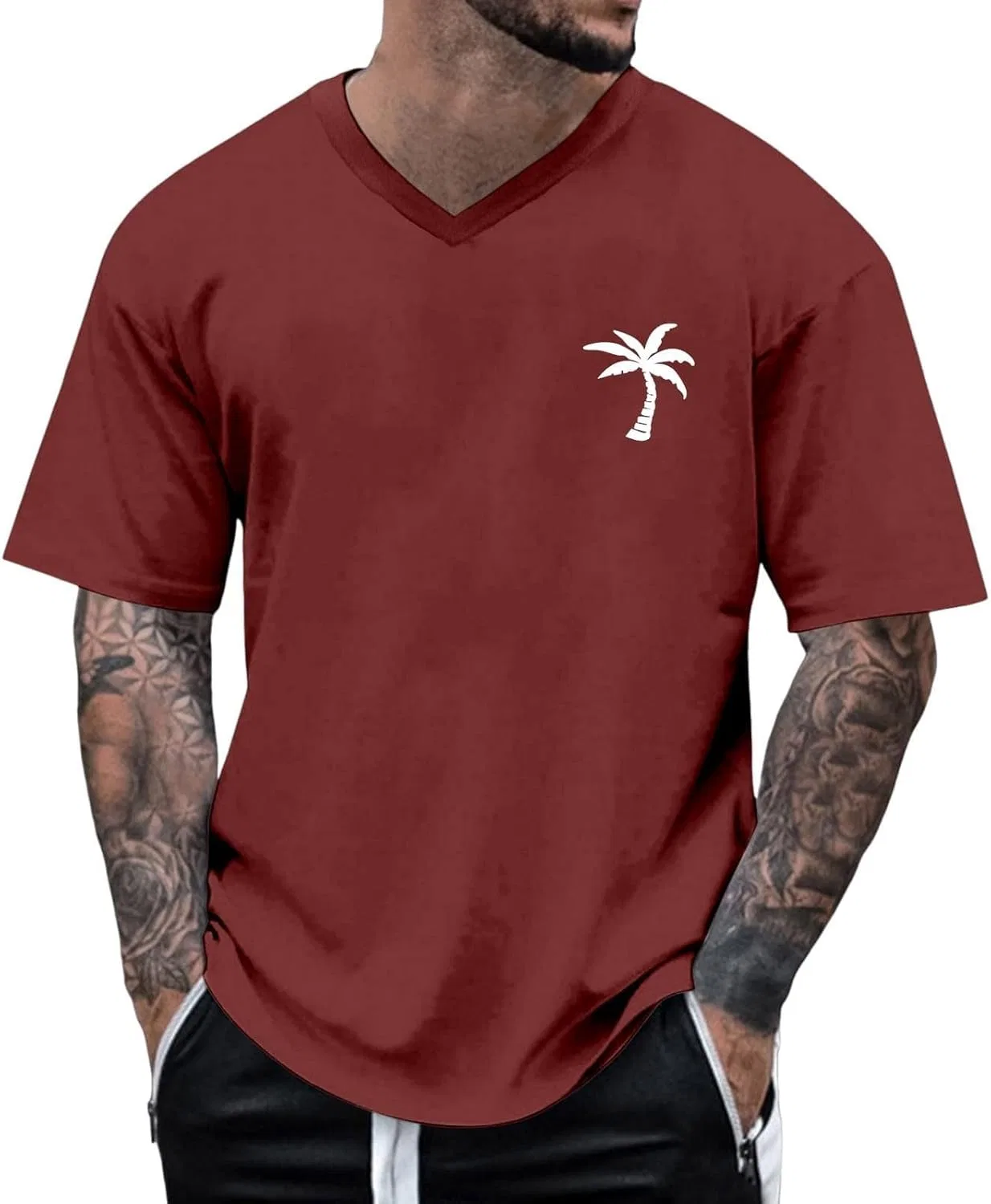 Мужская футболка с пальмой Heavyweight V Neck, Red