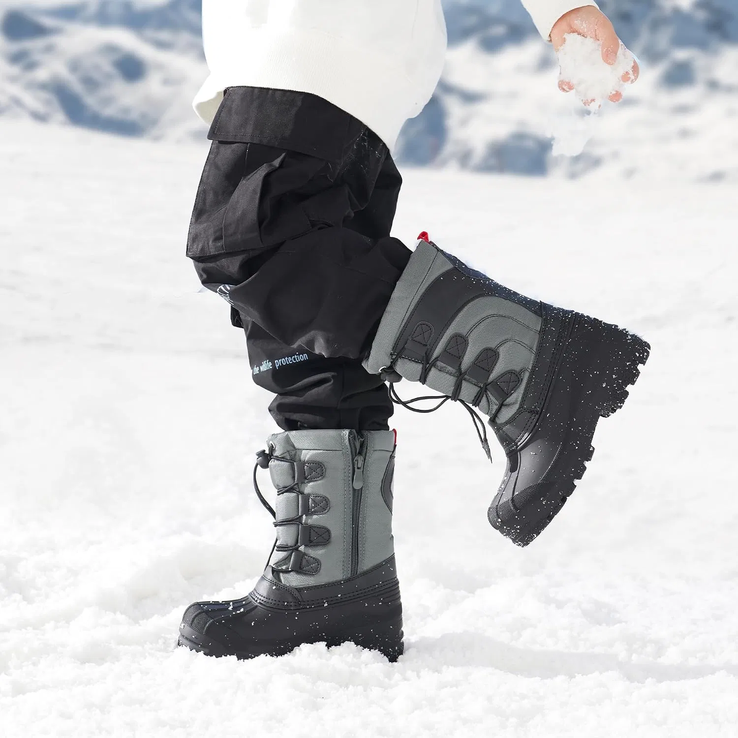 Детские зимние водонепроницаемые снежные ботинки DREAM PAIRS, Black/Grey — фото 2