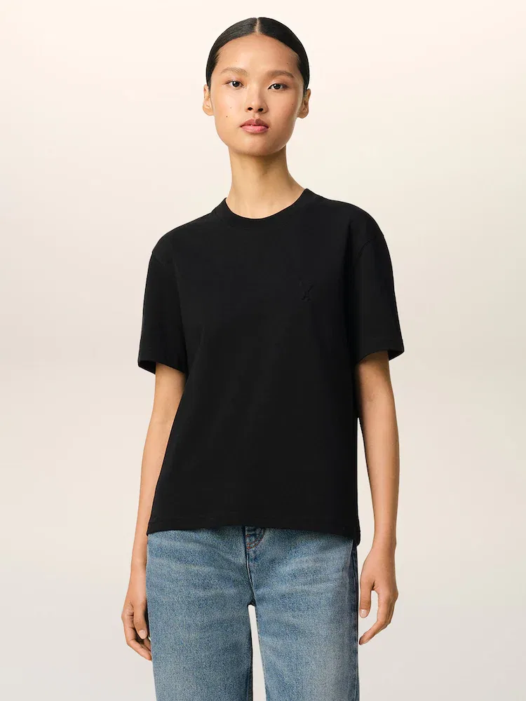 Футболка с тисненым логотипом, Unisex AMI PARIS, Black