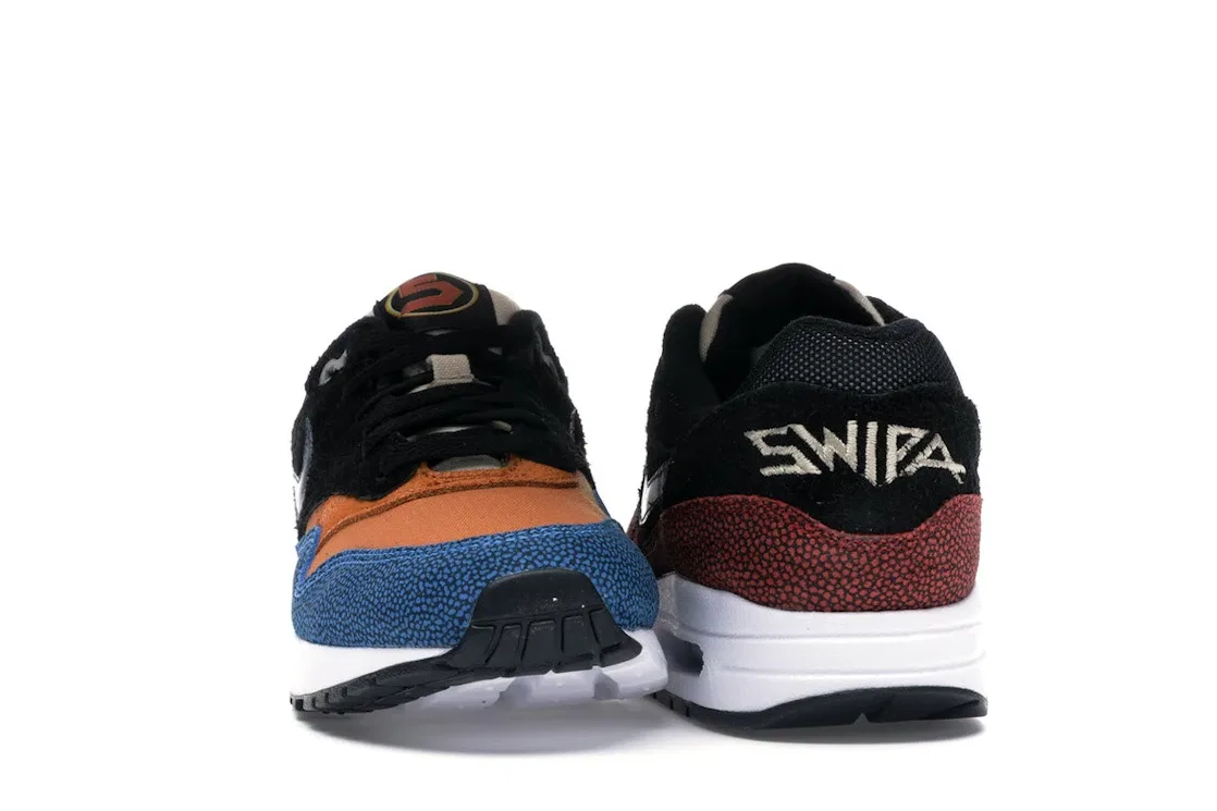 Детские кроссовки с принтом Nike Air Max 1 Swipa Nike, Black/Black-Cinder Orange-Photo Blue-Moon Particle-Desert Ore — фото 2