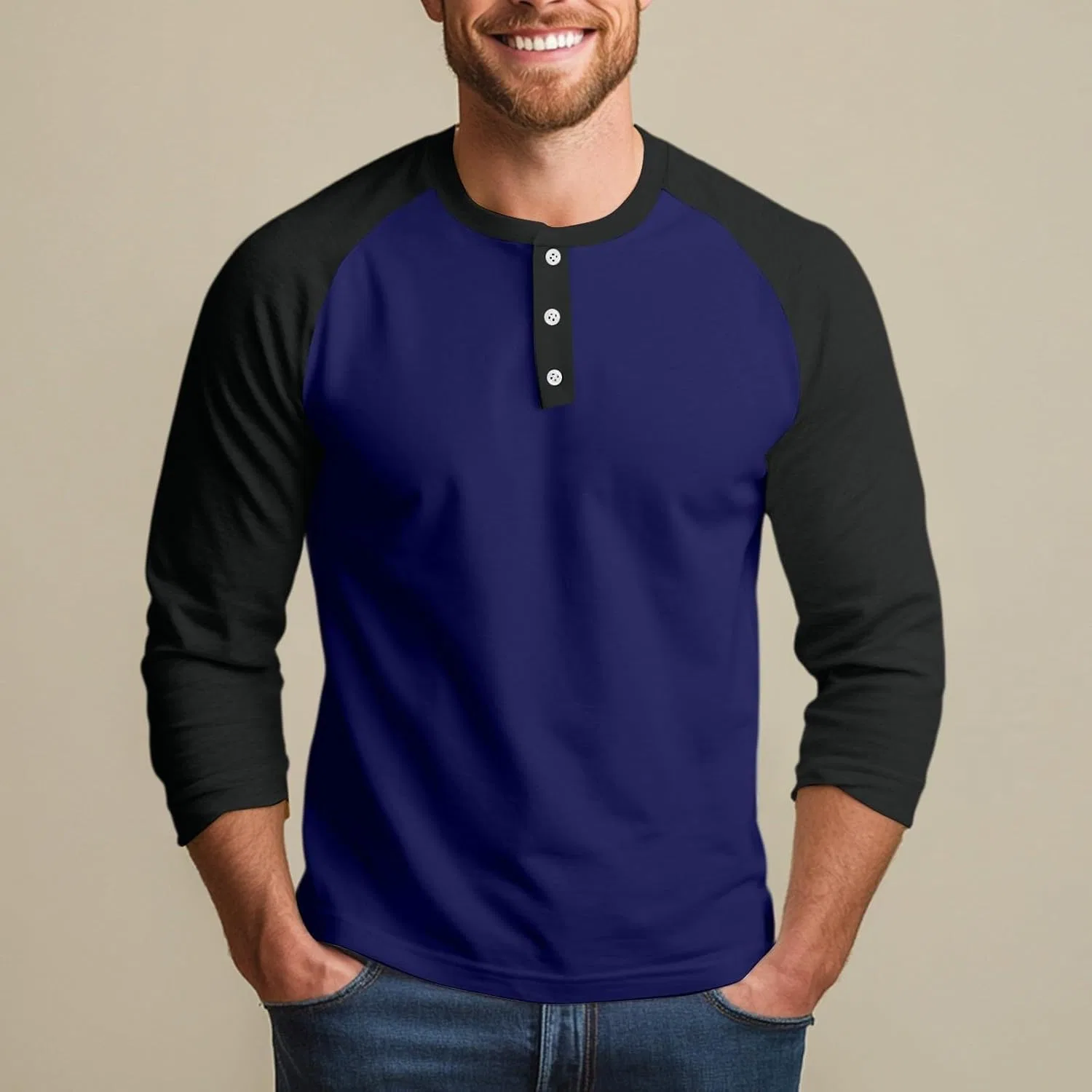 Мужская бейсбольная футболка с рукавом 3/4 Classic, Dark Blue — фото 2